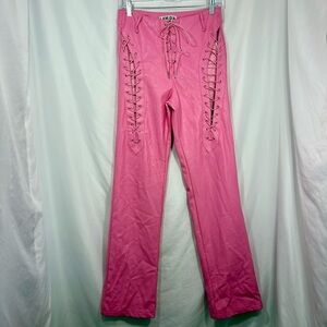 I.AM.GIA Hot Pink Lace-Up Faux Leather Flare Pants